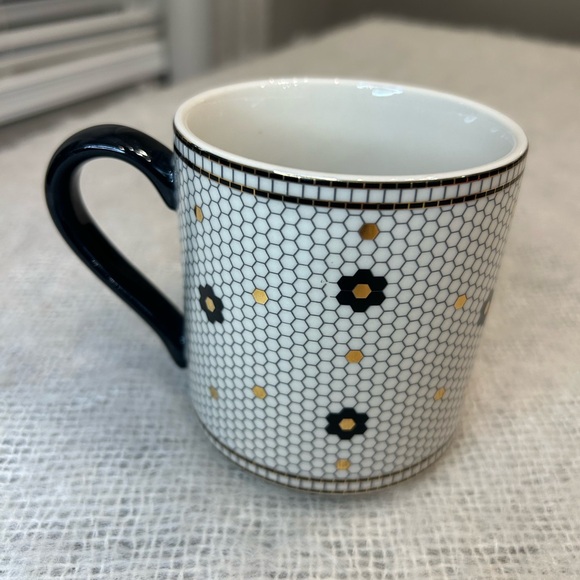 ANTHROPOLOGIE Bistro Tile Black & Gold Initial R Coffee Tea Mug EC - Picture 4 of 5
